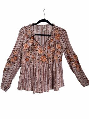 Savannah Jane Embroidered Floral Peasant Blouse